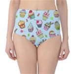 Cupcake Doodle Pattern Classic High-Waist Bikini Bottoms