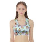 Cupcake Doodle Pattern Sports Bra with Border