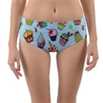 Cupcake Doodle Pattern Reversible Mid-Waist Bikini Bottoms