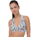 Cupcake Doodle Pattern Halter Plunge Bikini Top