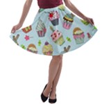 Cupcake Doodle Pattern A-line Skater Skirt