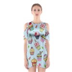 Cupcake Doodle Pattern Shoulder Cutout One Piece Dress