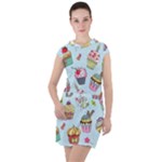 Cupcake Doodle Pattern Drawstring Hooded Dress