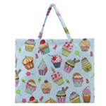 Cupcake Doodle Pattern Zipper Large Tote Bag