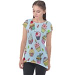 Cupcake Doodle Pattern Cap Sleeve High Low Top