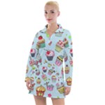 Cupcake Doodle Pattern Women s Long Sleeve Casual Dress