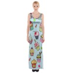 Cupcake Doodle Pattern Thigh Split Maxi Dress