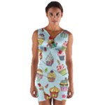 Cupcake Doodle Pattern Wrap Front Bodycon Dress