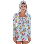 Cupcake Doodle Pattern Long Sleeve Hooded T-shirt