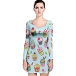 Cupcake Doodle Pattern Long Sleeve Velvet Bodycon Dress