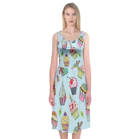 Cupcake Doodle Pattern Midi Sleeveless Dress from ArtsNow.com