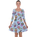 Cupcake Doodle Pattern Quarter Sleeve Skater Dress