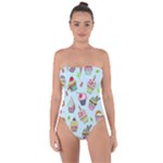 Cupcake Doodle Pattern Tie Back One Piece Swimsuit