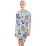 Cupcake Doodle Pattern Quarter Sleeve Hood Bodycon Dress