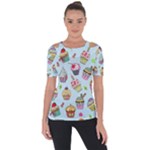 Cupcake Doodle Pattern Shoulder Cut Out Short Sleeve Top