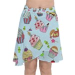 Cupcake Doodle Pattern Chiffon Wrap Front Skirt