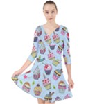 Cupcake Doodle Pattern Quarter Sleeve Front Wrap Dress