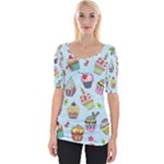 Cupcake Doodle Pattern Wide Neckline Tee