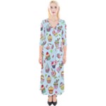 Cupcake Doodle Pattern Quarter Sleeve Wrap Maxi Dress