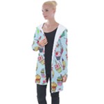 Cupcake Doodle Pattern Longline Hooded Cardigan