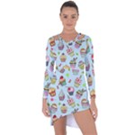 Cupcake Doodle Pattern Asymmetric Cut-Out Shift Dress