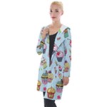 Cupcake Doodle Pattern Hooded Pocket Cardigan