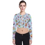 Cupcake Doodle Pattern Long Sleeve Zip Up Bomber Jacket