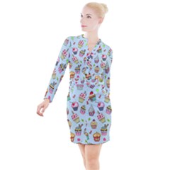 Button Long Sleeve Dress 