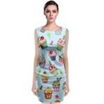 Cupcake Doodle Pattern Sleeveless Velvet Midi Dress