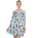 Cupcake Doodle Pattern Long Sleeve Panel Dress