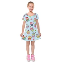 Cupcake Doodle Pattern Kids  Short Sleeve Velvet Dress from ArtsNow.com