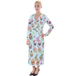 Cupcake Doodle Pattern Velvet Maxi Wrap Dress