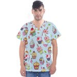 Cupcake Doodle Pattern Men s V-Neck Scrub Top