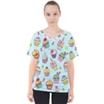 Cupcake Doodle Pattern V-Neck Dolman Drape Top