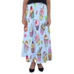 Cupcake Doodle Pattern Flared Maxi Skirt