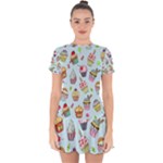 Cupcake Doodle Pattern Drop Hem Mini Chiffon Dress