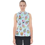 Cupcake Doodle Pattern Mock Neck Shell Top