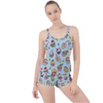 Cupcake Doodle Pattern Boyleg Tankini Set 