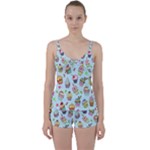 Cupcake Doodle Pattern Tie Front Two Piece Tankini