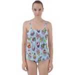 Cupcake Doodle Pattern Twist Front Tankini Set