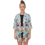 Cupcake Doodle Pattern Open Front Chiffon Kimono