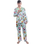 Cupcake Doodle Pattern Men s Satin Pajamas Long Pants Set