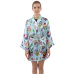 Cupcake Doodle Pattern Long Sleeve Satin Kimono