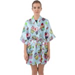 Cupcake Doodle Pattern Half Sleeve Satin Kimono 