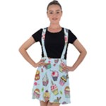 Cupcake Doodle Pattern Velvet Suspender Skater Skirt