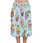 Cupcake Doodle Pattern Velvet Flared Midi Skirt