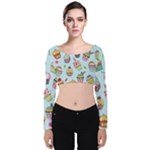 Cupcake Doodle Pattern Velvet Long Sleeve Crop Top