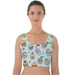 Cupcake Doodle Pattern Velvet Crop Top