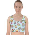 Cupcake Doodle Pattern Velvet Racer Back Crop Top