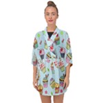 Cupcake Doodle Pattern Half Sleeve Chiffon Kimono